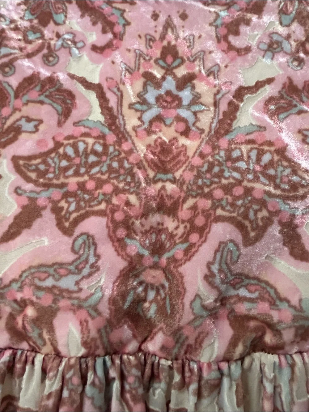 Free People All The Time Velvet Pink Paisley Boho Mini Dress Size XS Oversized